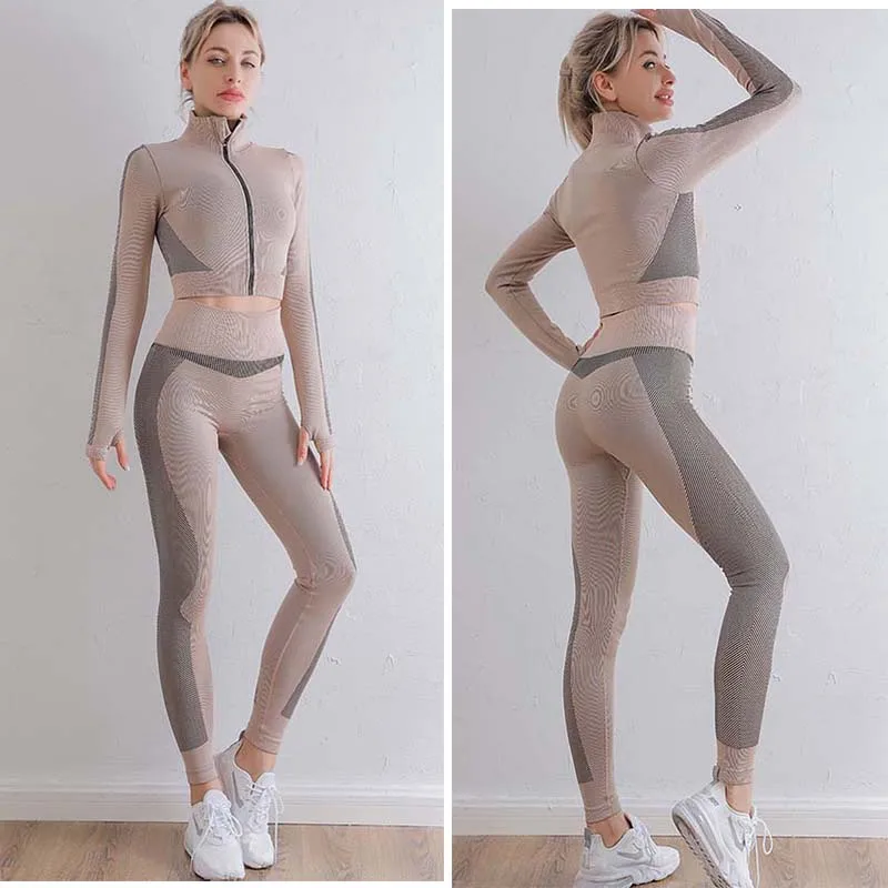 

Women's Yoga Set Tracksuit Female Clothing 2 Piece Push-up Bra Long Sleeve Top High Waist Leggings Fitness Workout Sports Suits