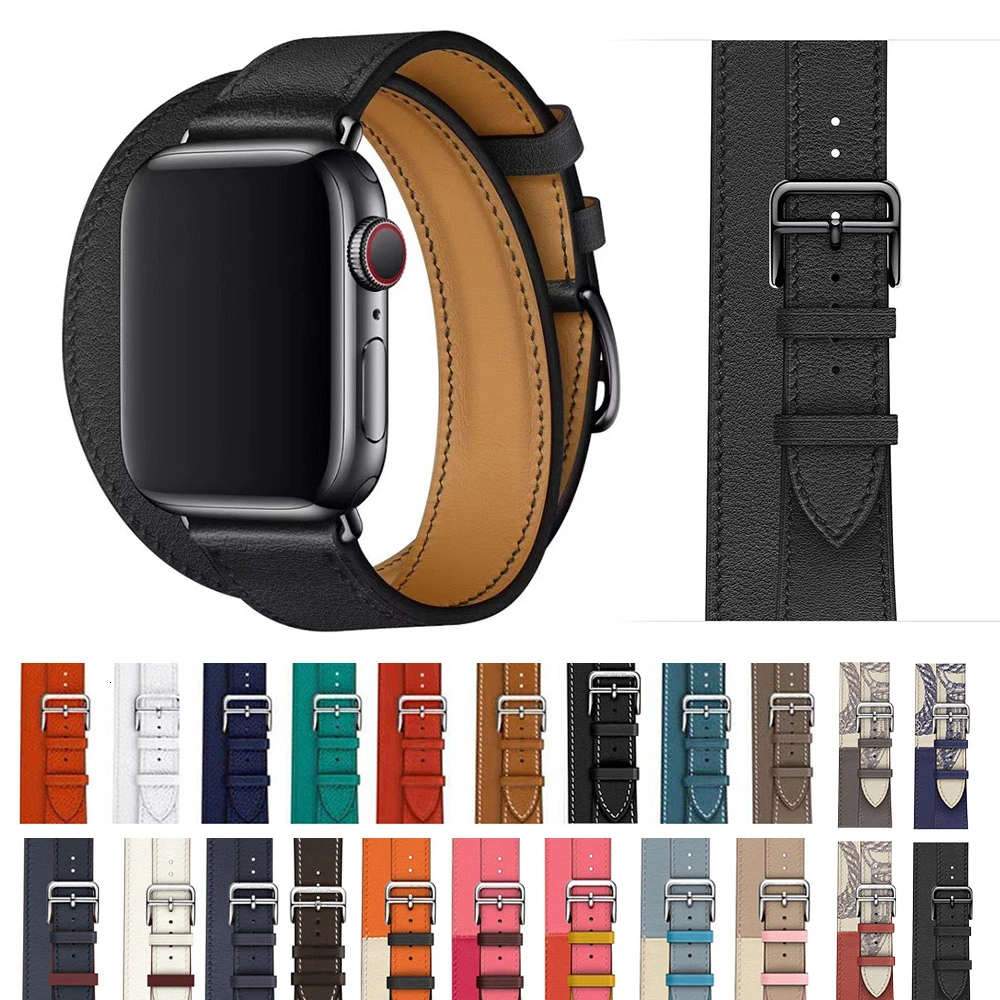 Кожаный двойной ремешок для Apple Watch 44 мм iwatch, браслет серии 5 4 3 2 1, Смарт 42 мм, петля 38 мм, замена 40 мм