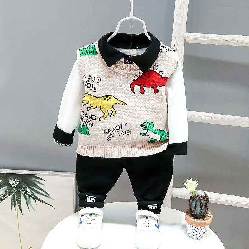 Детская футболка и штаны 3 шт./компл. осень модная одежда для маленьких мальчиков