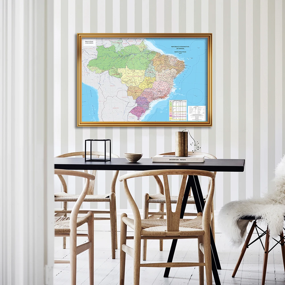 

84*59cm The Brazil Political Map In Portuguese Eco-friendly Canvas Painting Wall Poster Living Room Home Decor School Supplies