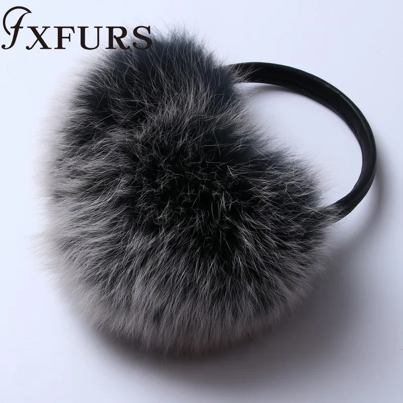 FXFURS новые модные милые объемные наушники из лисьего меха теплые меховые наушники из натурального меха с кожаной полкой для женщин защита для ушей зима