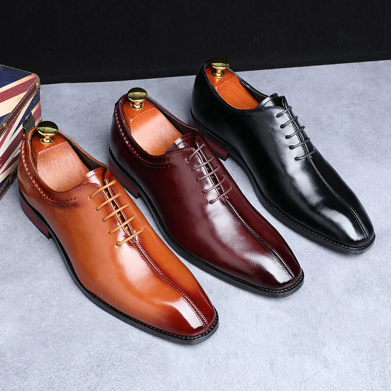

newLuxuryDesigner Sheos 2020 Men Dress Shoes Business Office Lace-Up Loafers Casual Driving Shoes Men's Flat Party Leather Shoes