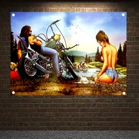 sexy art easy rider motorcyclist poster flag freedom and humanize banner home decoration hanging flag 4 gromments in corners