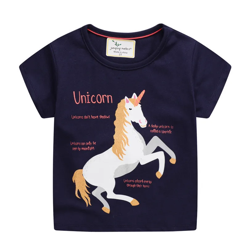 

Jumping Meters Children's T shirts For Summer Girls Cotton Tops Unicorn Printed Hot Selling Toddler Clothing Cute Tees