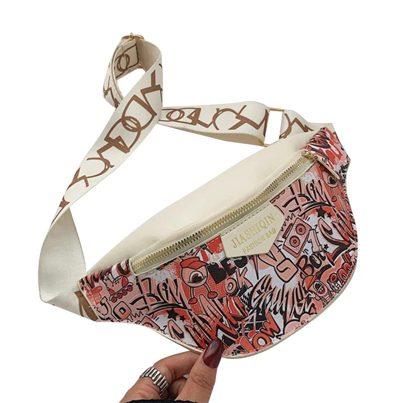 

1PCS Graffiti Hip-Hop Chest Bag Women's Chest Pack Bag Mini Crossbody Bags Female PU Leather Waist Bags Purse Pocket Belt Bag