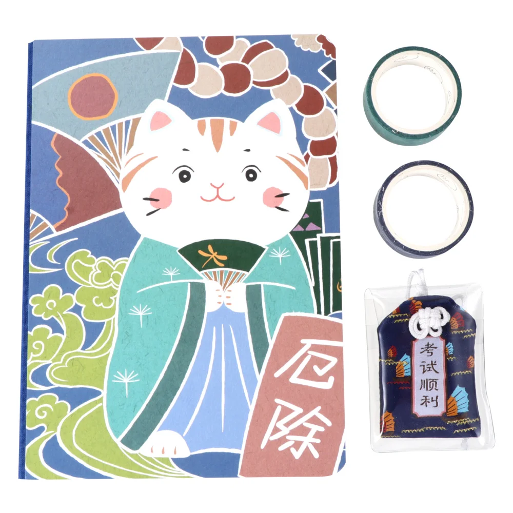 

1 Set Students Creative Cartoon Notebook with Washi Tape and Omamori Charm