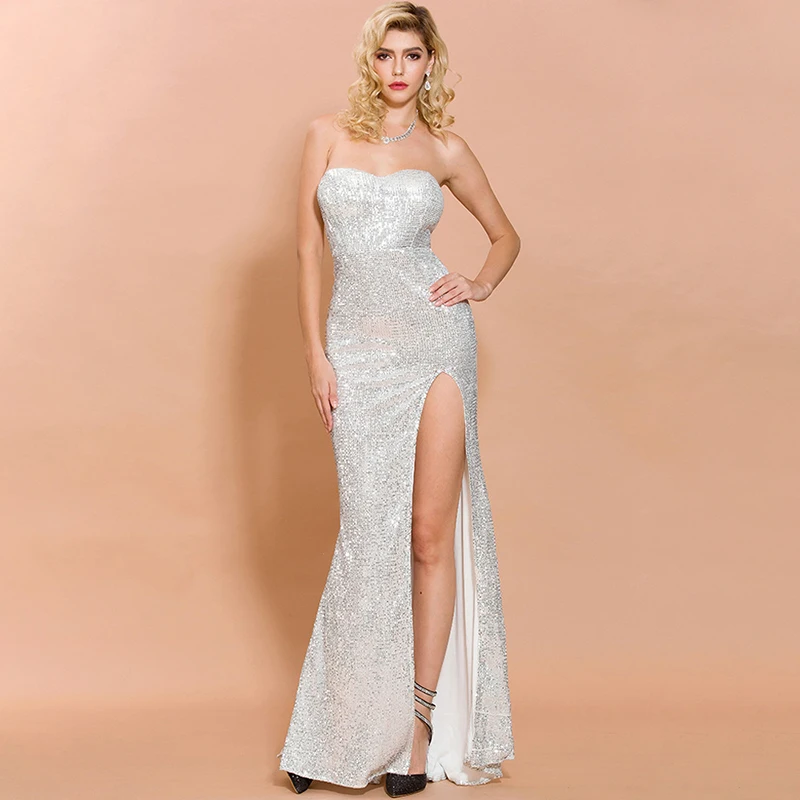 

Plus Size Evening Dresses Luxury Long Sequined for Women Mermaid Long Sleeve Ball Gowns V-neck Black