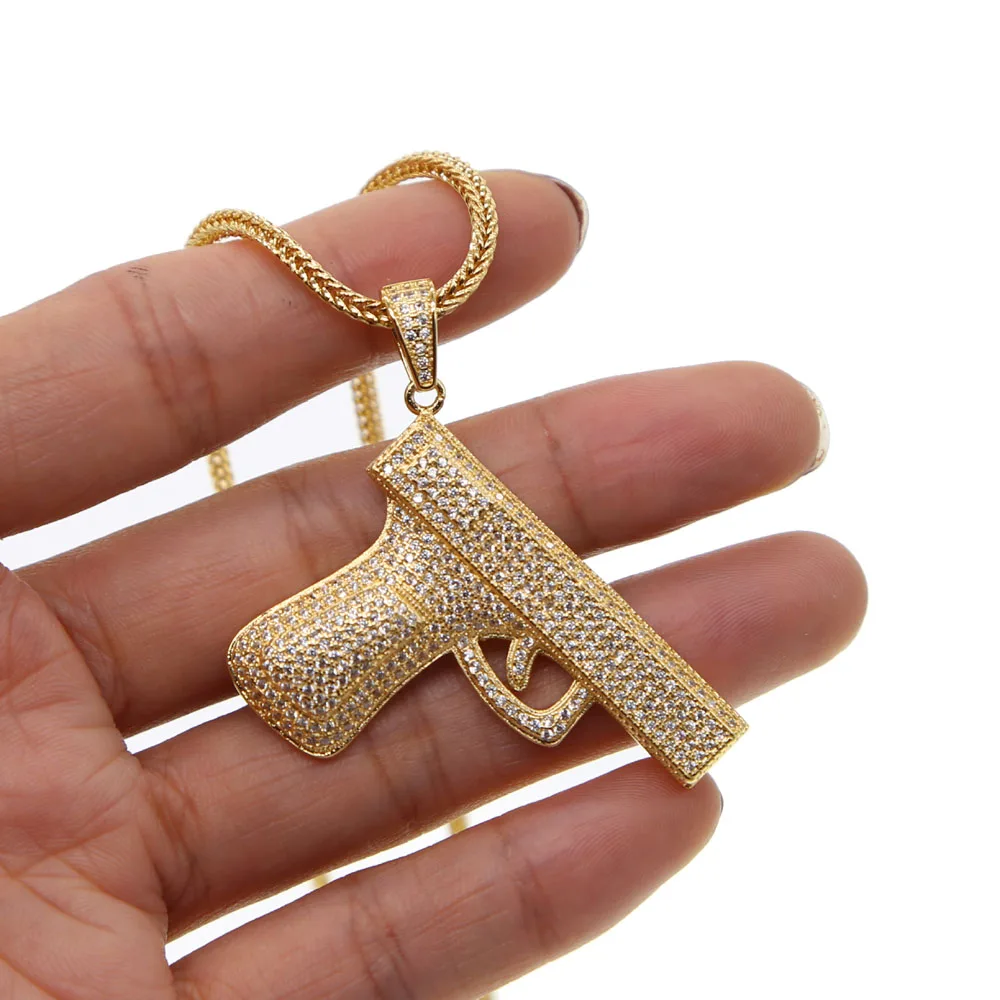 Цепочка с кулоном Uzi в форме пистолета ожерелье стиле хип хоп цвет золото/серебро