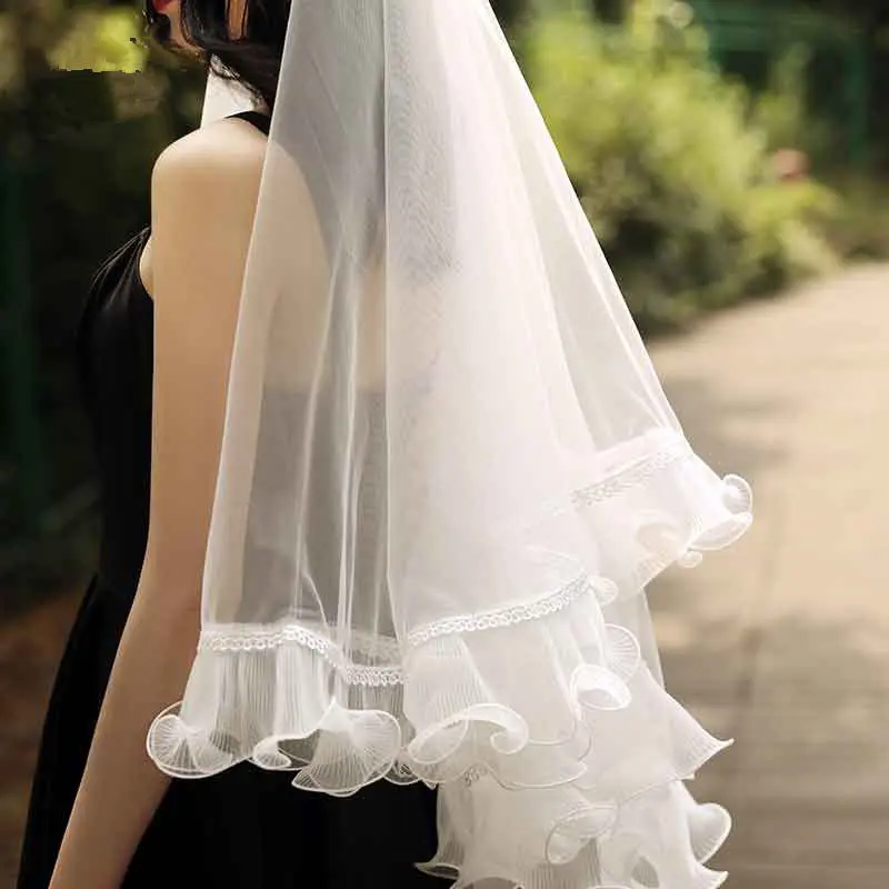 2019 Elegant Lace Ruffle Edge 1.5M Bridal Wedding Veils Two layers Short With Comb Cheap Accessories | Свадьбы и торжества