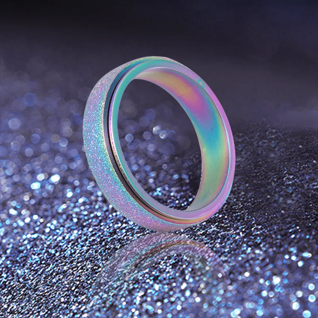 Bohemian Vintage Women's Stainless Steel Spinner Ring Sand Blast Finish Comfort Size 6-13 Design Ring Set Party Jewelry Gift#10