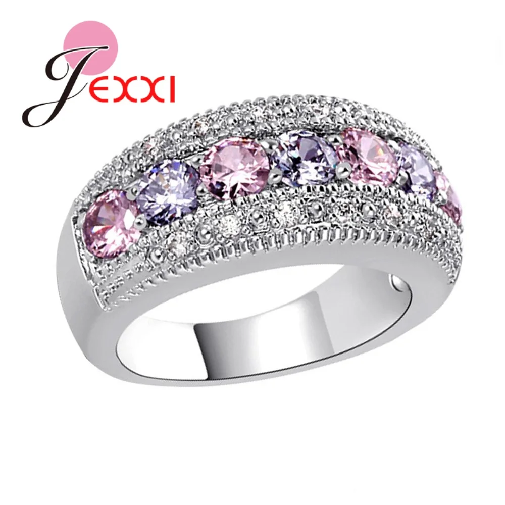 Женское кольцо из серебра 925 пробы с розовым/фиолетовым фианитом|Кольца| |