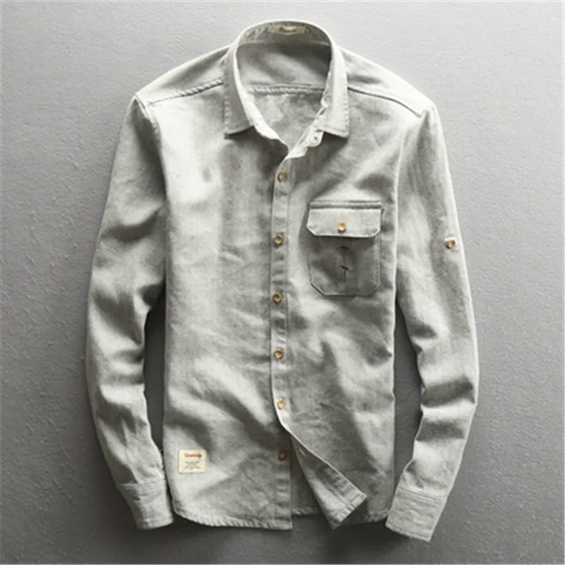Винтажная хлопковая Льняная мужская рубашка весна лето дышащие рубашки с