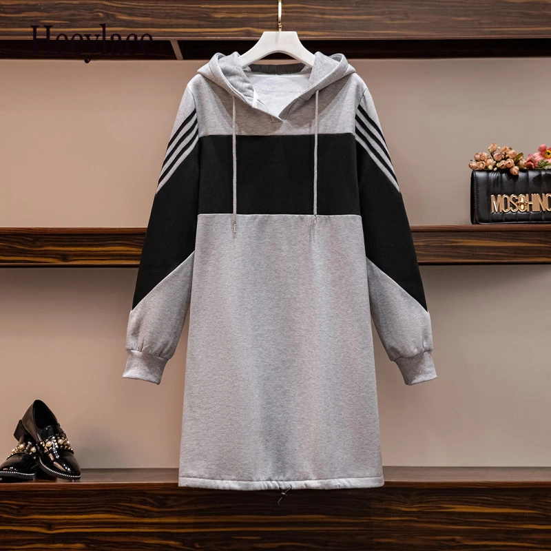 

plus size women winter thick fleece sweatshirts women Long sleeve hoodies sweatshirt dresses Fashion loose ladies pullover robe