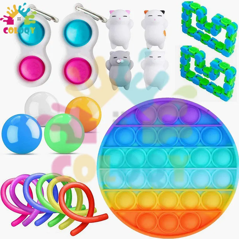 COLOQY 11 Fidget Toys Pop it Sensory Antistress Toy Pack Squishy Squish mallow Decompression Stress Reliever Toy For Adults Kids enlarge