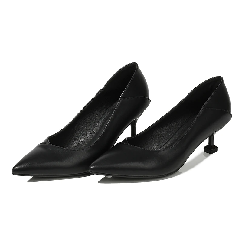 

Black PU Leather Shoes Women's Work Shoes Professional Soft-soled Etiquette Shoes High Heels for Office Lady