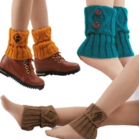 women knitted gaiters leg warmers for autumnwinter lolita sweet girl short boot cuffs buttons crochet lady boot knee high boot