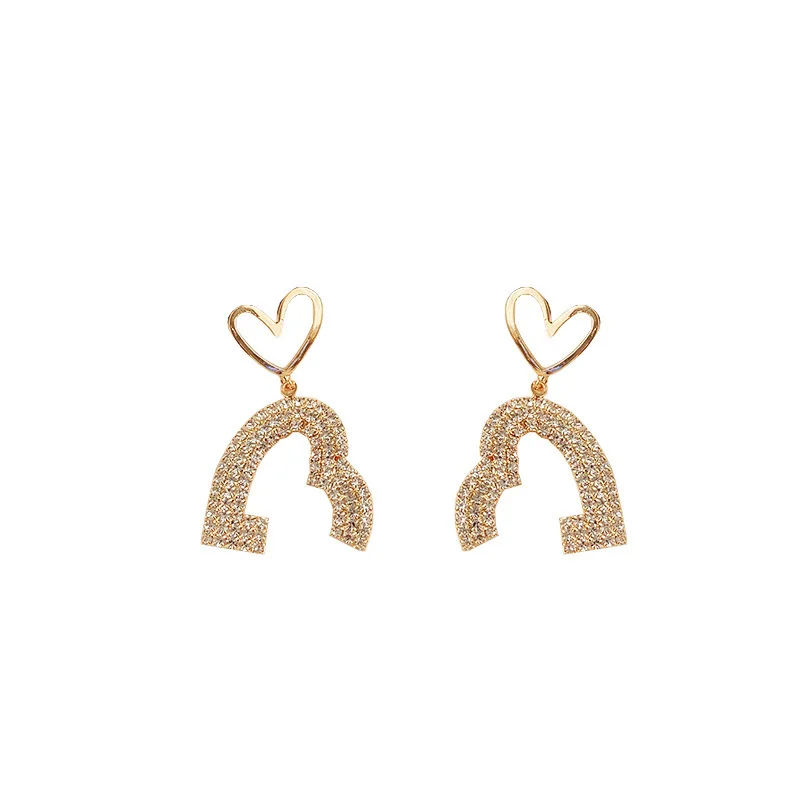

elegant Exaggerated Heart-shaped Hanging Dangle Prevent Allergy Women's Earrings 2021 New Trend Rhinestone Fashion Stud Earrings
