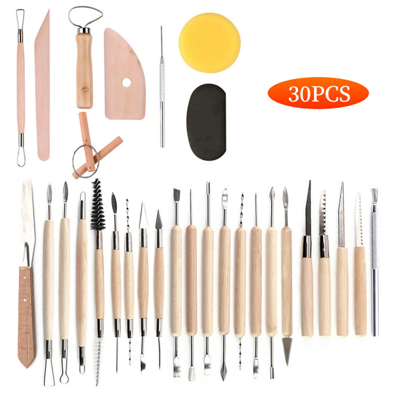 

30PCS Ceramic Clay Tools Set Polymer Pottery Wooden Sculpting Cleaning Tool For Beginners Professional Arts Crafts Wood Steel
