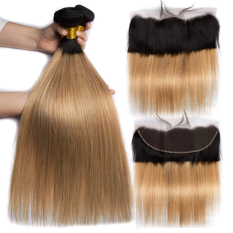 ALIBELE Ombre Пучки С фронтальной цветной 1B 350 Золотой Блонд перуанские прямые Remy