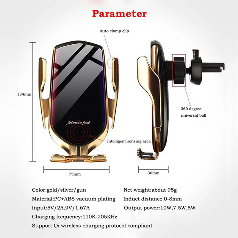 Dropship Automatic Clamping 10W Car Wireless Charger For iPhone Android Infrared Induction Qi Wireless Charger Car Phone Holder