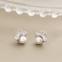yc4528e s925 silver fashion delicacy cute insect bees pearl earring girls gift party banquet womens jewelry stud earrings 2021