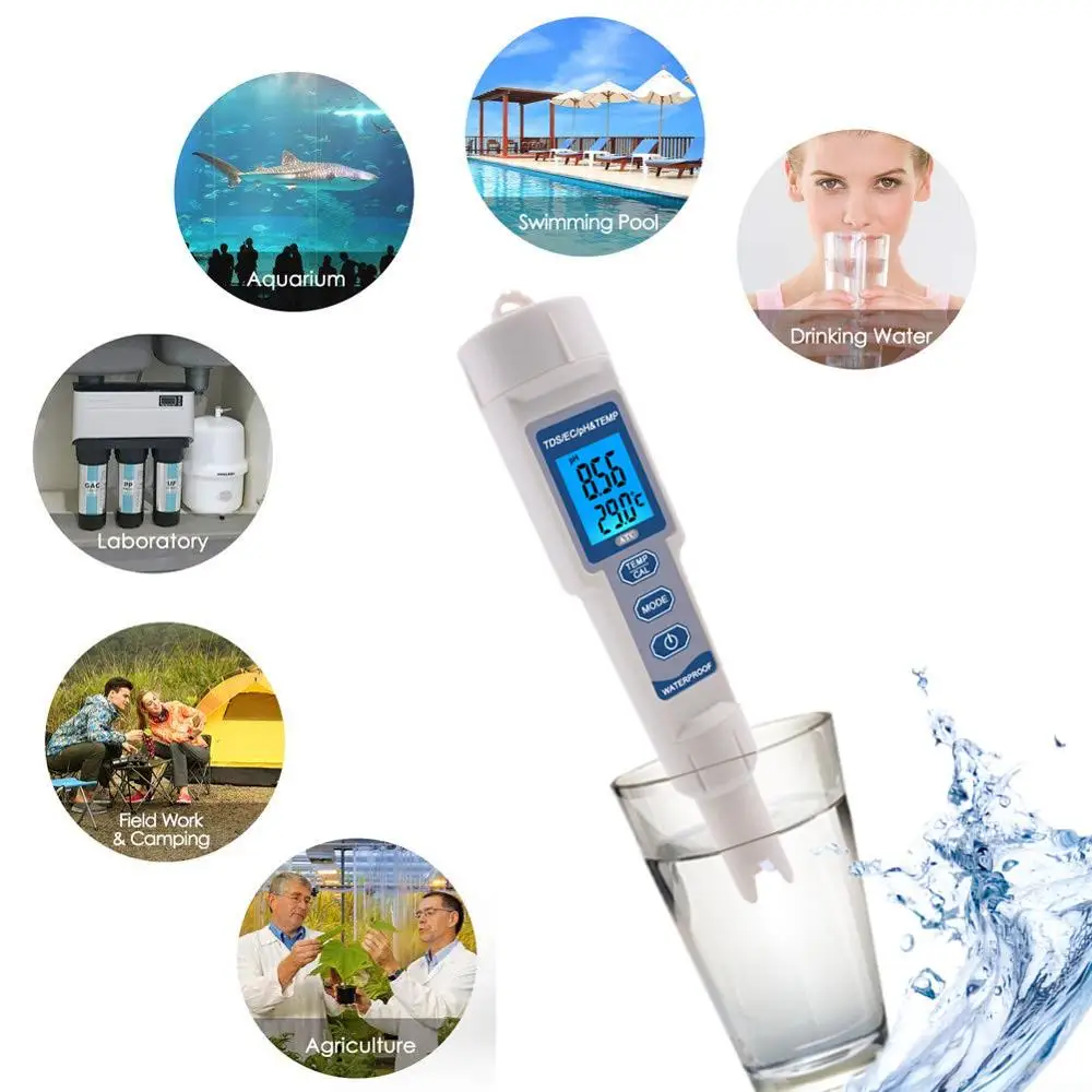 

4 in 1 Digital PH TDS EC thermometer Water Quality Tester for Swimming Pools Drinking Water Aquariums PH pen 50%off