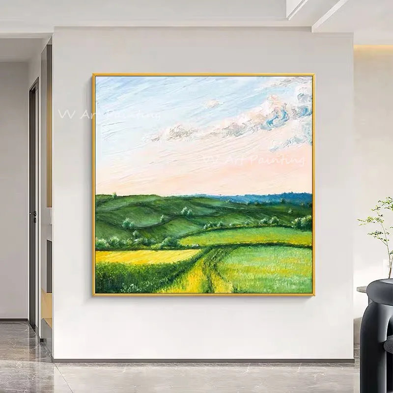 

100% Handmade green landscape field High Quality Original Abstract Oil Painting Wall Art for Home Living Room Decoration