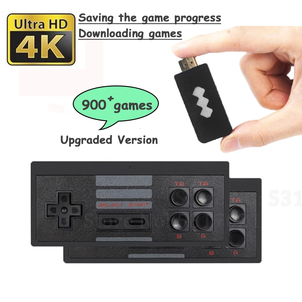 900 4K игры USB Беспроводной консоли Классическая игра Stick/видео Игровая приставка 8