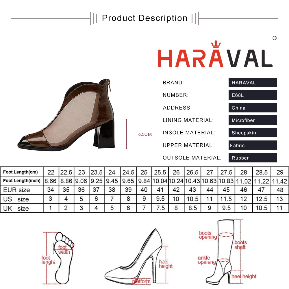 

HARAVAL Ankle Boots Shoes Women Sexy Thick Heels Black Spring Autumn Fashion Style Cotton Fabric Basic Square Toe Boot E68L
