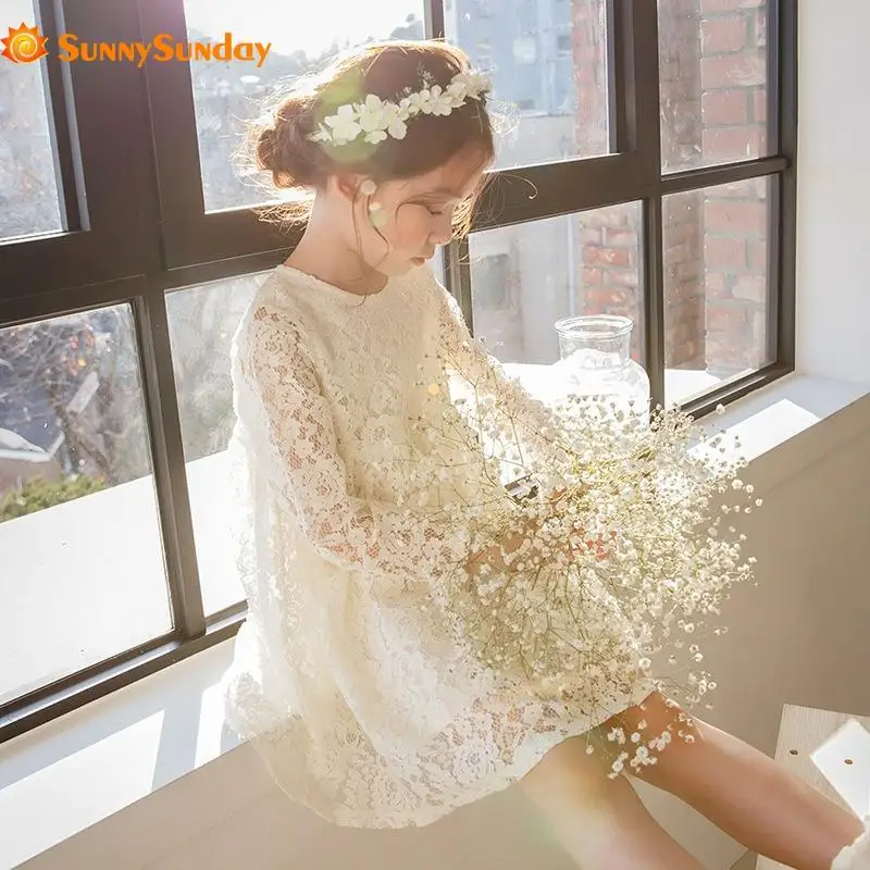 

2018 Fashion Hot A-Line Girl Dress O-Neck Cute Princess Clothing Lace Dress For Girls Cute Solid Dress For Spring And Summer
