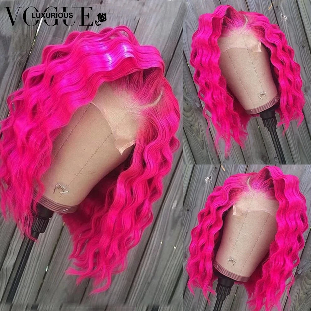 

Парик с глубокой волной, фронтальный, горячий розовый, прямой, парик Боб, вьющиеся, фронтальные парики из человеческих волос, короткие, фронт...