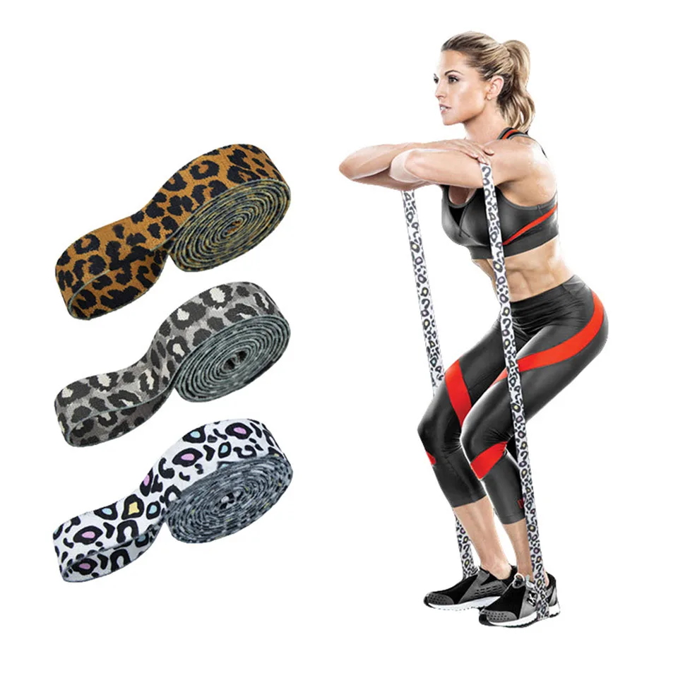 

208CM Leopard Print Long Fabric Yoga Hip Resistance Band Pull Up Assist Booty Glute Workout Exercise Loop Elastic Bands