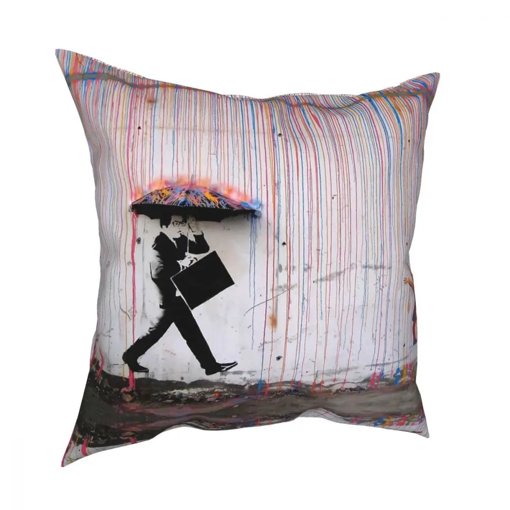 Бэнкси Зонт Радуга счастливая Девочка Наволочка декоративная подушка