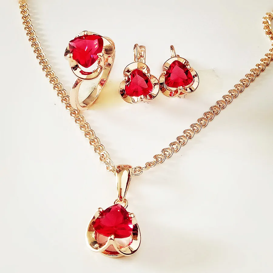 Комплект украшений из колье и серёг под розовое золото 585 пробы | Украшения