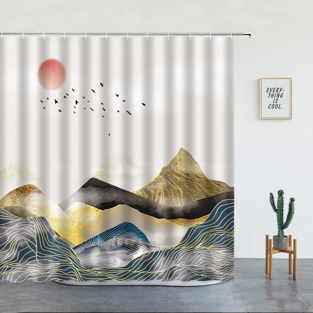 

Набор занавесок для душа, абстрактная 3D гардина из полиэстера, с рисунком Луны, звездного неба, золотого солнца, с крючками, цвет розовый