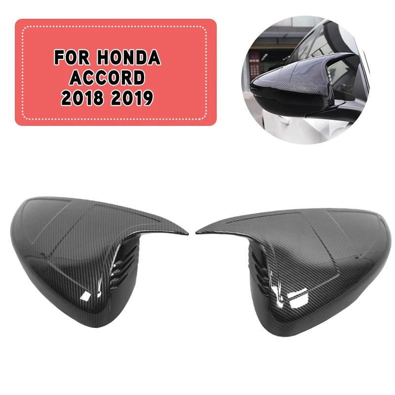 

pcmos ABS Carbon Fiber Black Ox Horn Rear View Mirror Cover Stickers Trim For Honda Accord 10th 2018 2019 Auto Exterior Parts