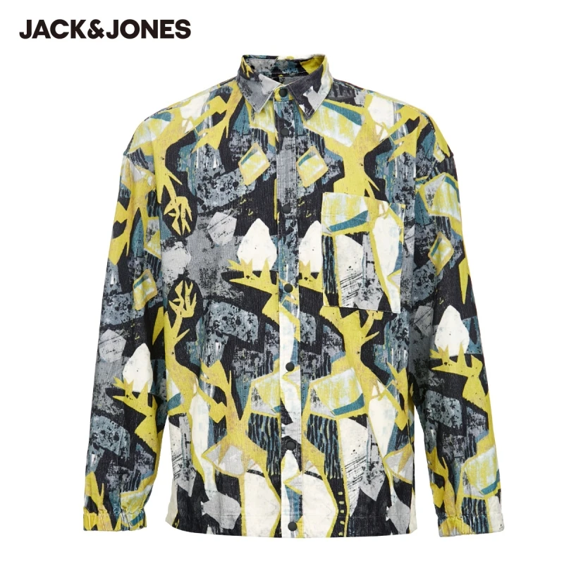

JackJones Men's 100% Cotton Printing Loose Fit Pointed Collar Long-sleeved Shirt|220105575