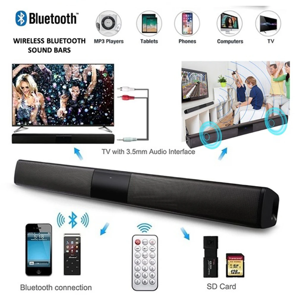 2021 new 40w super power wireless bluetooth soundbar speaker home theater tv soundbar subwoofe with remote control free global shipping