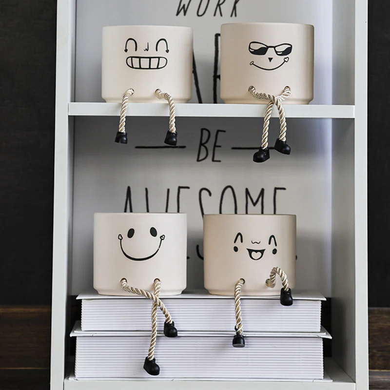 

Cute Face Planter Small Ceramic Flowerpot Ornaments Home Decoration Succulent Pots Gardening Bonsai Pot Decorations for Balcony