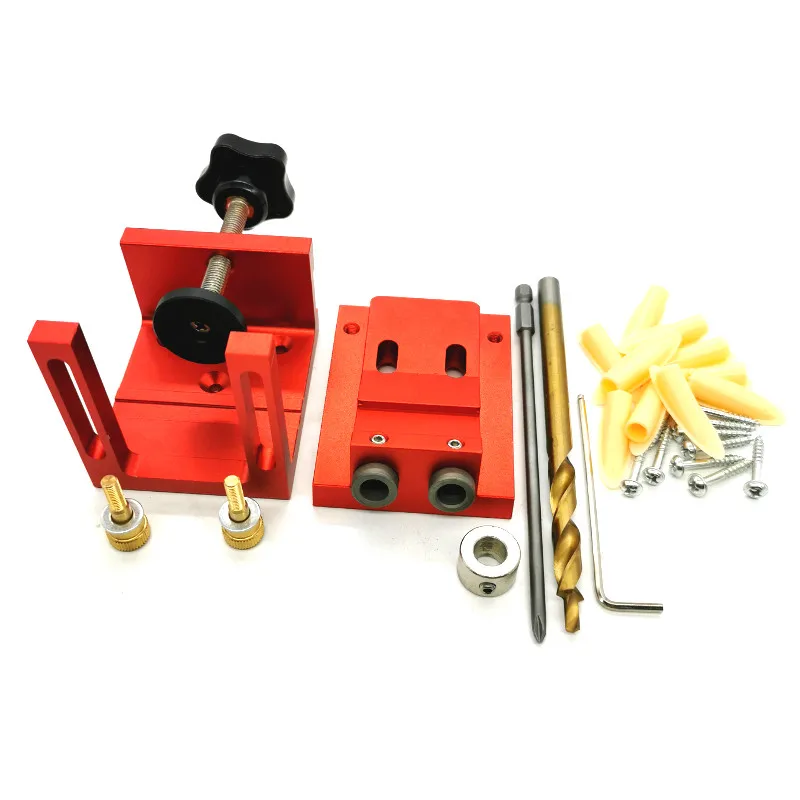 

Adjustable Pocket Hole Drill Guide Pin Fixture Oblique Hole Locator Drill Tool Kit Aluminum Woodworking DIY Tool Drill Bit Set