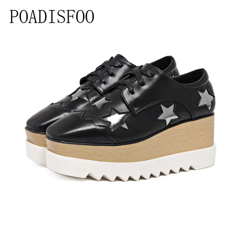 Ltart/обувь со звездами Обувь на платформе Тонкие туфли танкетке с квадратным