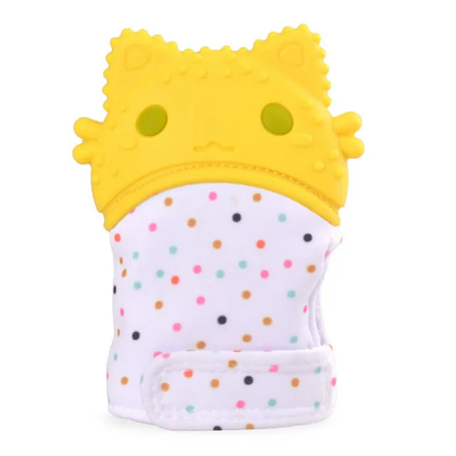 bright yellow Детские Силиконовые варежки перчатка для режущихся зубов перчатки Звук анти-укус Прорезыватель для малышей жевательные варежки для кормления Прорезыватель игрушка для большого пальца - Цвет: bright yellow