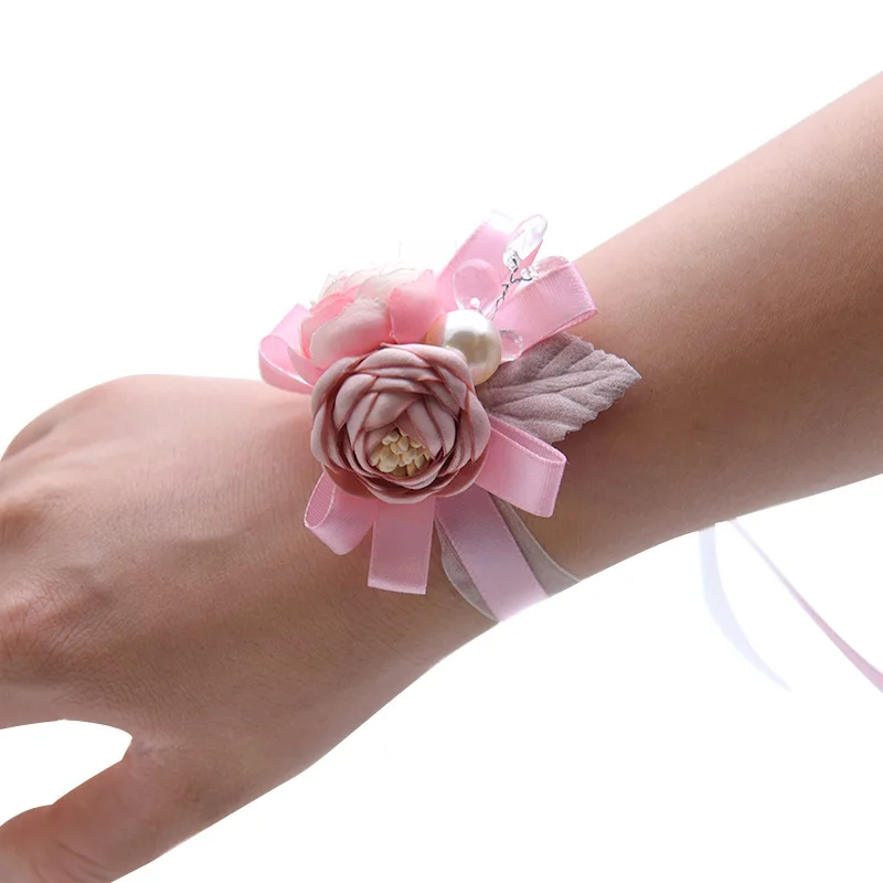 

Romantic Bridesmaid Camellias Wrist Flower Wedding Accessories Fashion Prom Evening Party Hand Ornament