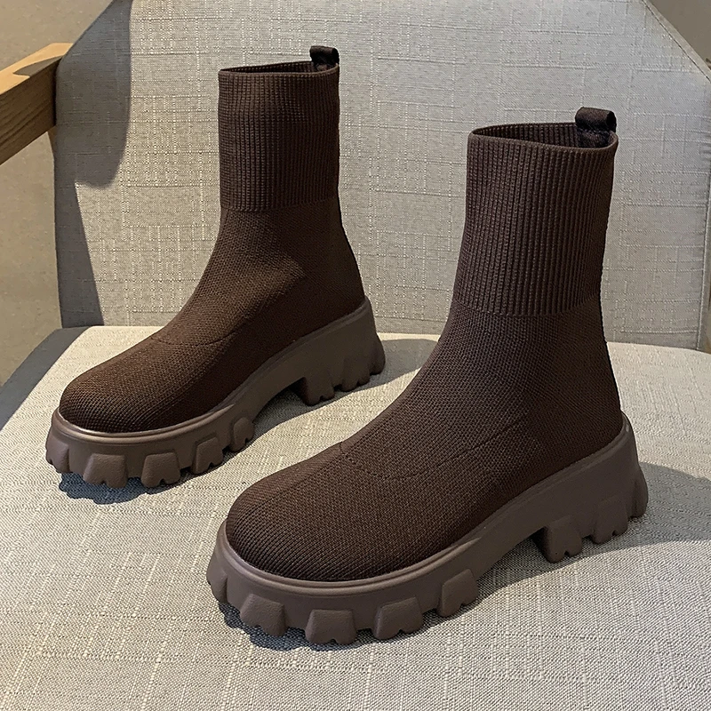 

2022 Autumn Winter New Couple Socks Shoes Women Thick-soled Casual Large Size Net Red Knitted Short Boots Women Botas De Mujer
