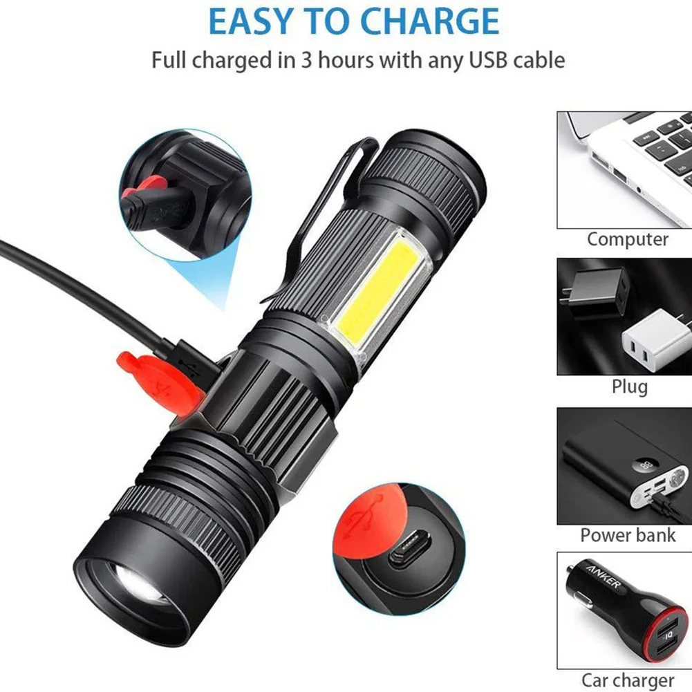 

Torch light Flashlight USB Rechargeable Zoomable Camping Aluminum alloy