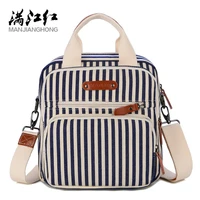 manjianghong striped pattern women canvas bag vertical fashion striped lady handbag canvas female shoulder casual messenger bags