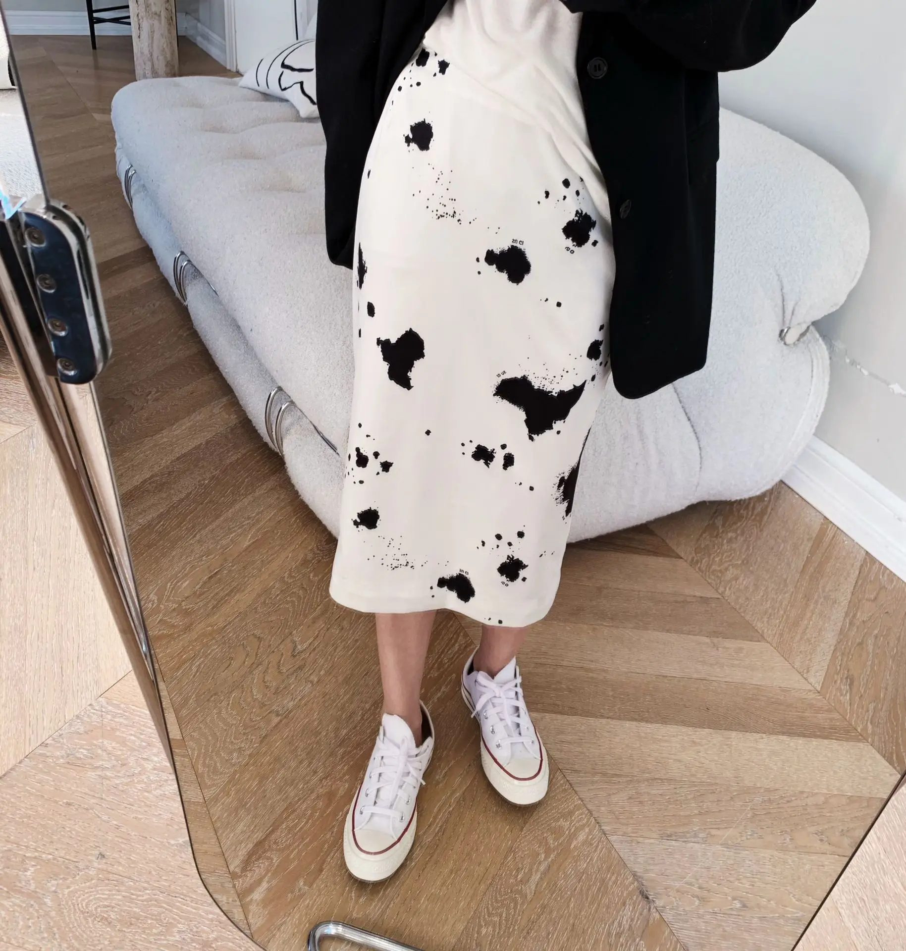

TVVOVVIN Summer High Waist Straight Mid-length Skirt Contrast Print Female Simple Casual All-match Skirt EHHO