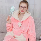 Женское длинное теплое Фланелевое кимоно больших размеров, банный халат с капюшоном и рисунком звезды и Луны, флисовый банный халат, милое Ночное платье, Мужская одежда для сна