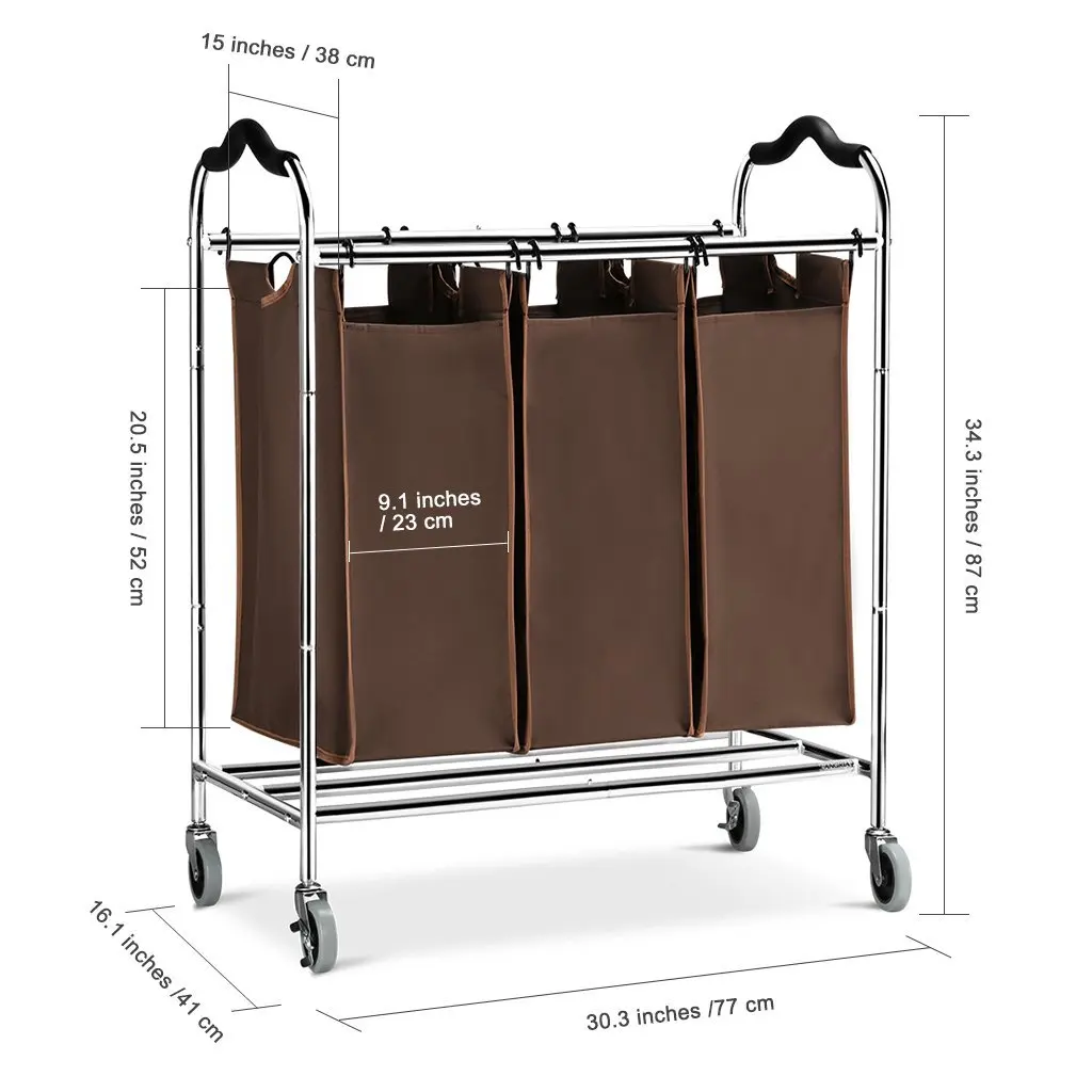 

Laundry Basket Organizer 34'' Laundry Cart Heavy Duty Rolling Divided Laundry Hamper Cart with Removable Bags and Brake Casters