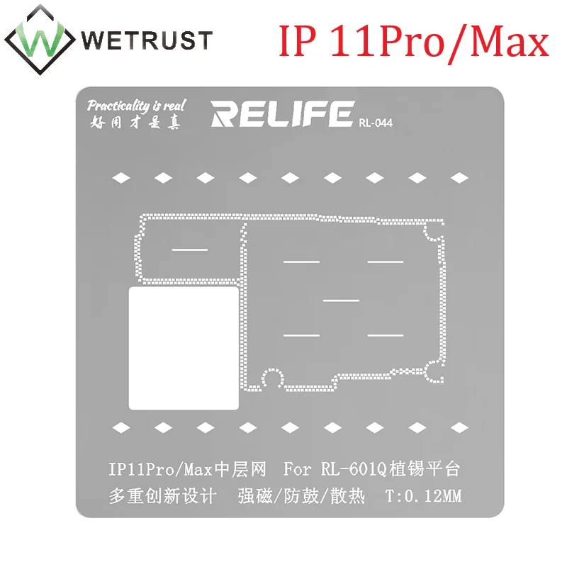 

RELIFE RL-601Q 6in1 Middle Frame Reballing Platform BGA Seeding Template for IPhone X XS XSMAX 11 11Pro Logic Board Rework Tool